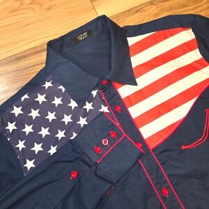 Coofandy Western Style American Flag Shirt Mens Multicolor Sz S Button Long Slee